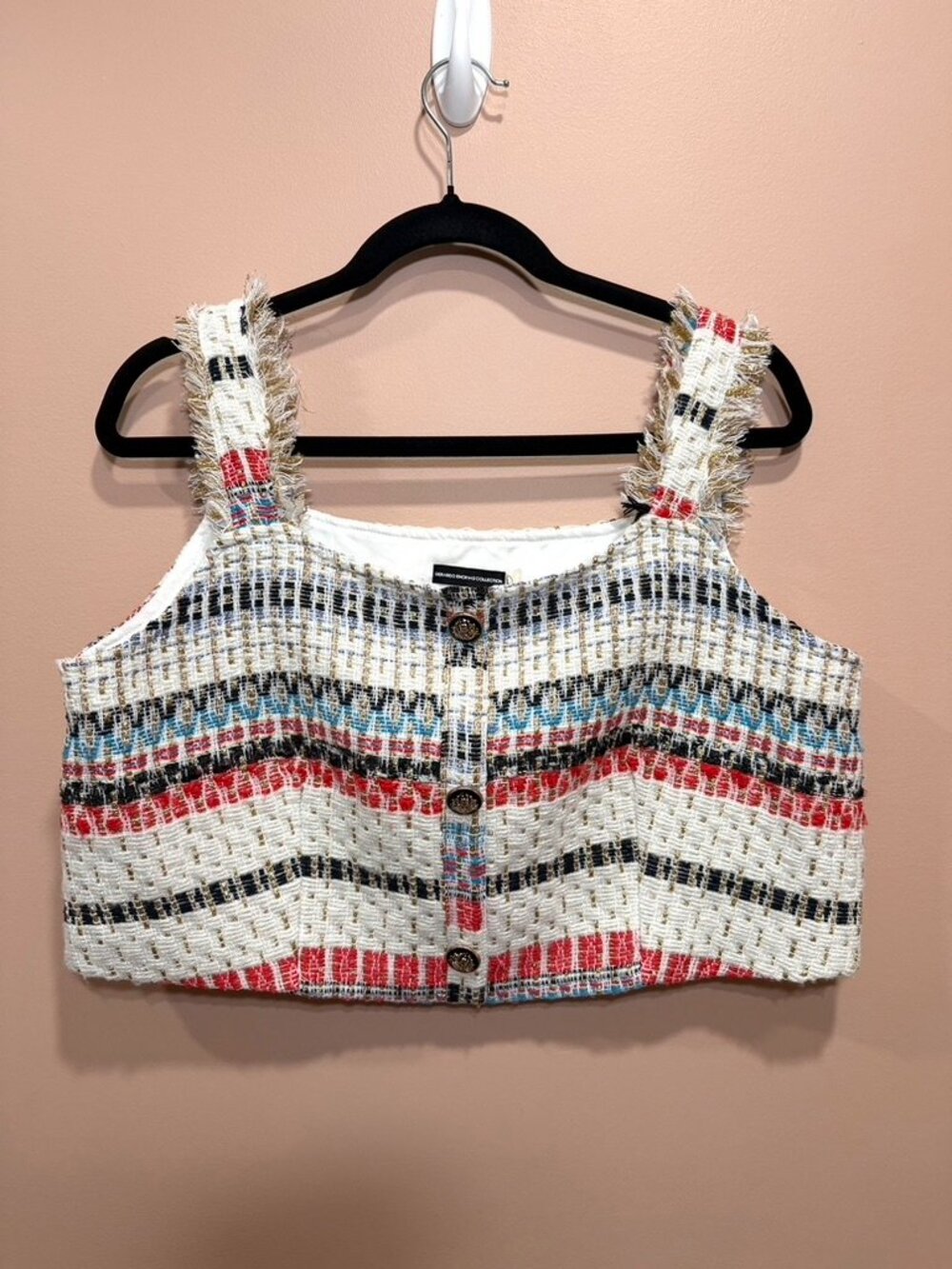 Gerardo Encinas Tweed Top with Fringed Straps